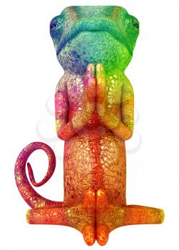Royalty Free 3d Clipart Image of a Brightly Colored Chameleon Meditating