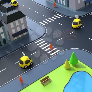 Sel-driving cars - 3D Illustration