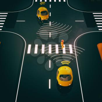 Sel-driving cars - 3D Illustration