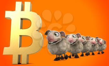 Sheep and bitcoin - 3D Illustration