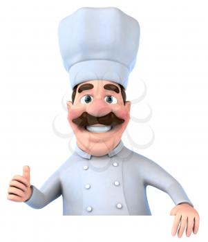 Royalty Free 3d Clipart Image of a Chef Holding a Sign Board and Giving a Thumbs Up Sign