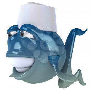 Royalty Free Clipart Image of a Fish Sushi Chef