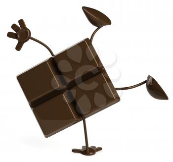Royalty Free Clipart Image of Piece of Chocolate Doing a Handstand