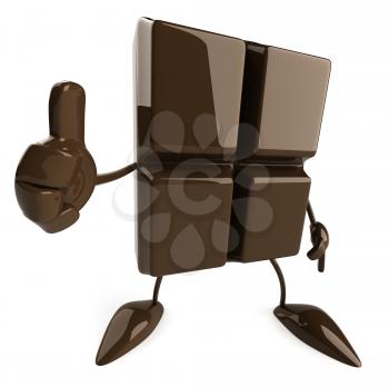 Royalty Free Clipart Image of a Square of Chocolate Giving a Thumbs Up