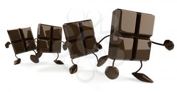 Royalty Free Clipart Image of a Group of Walking Chocolate Pieces