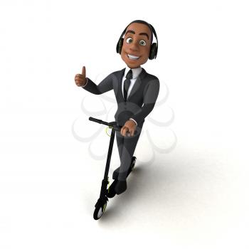 Fun 3D illustration of a fun business man on an electric scooter