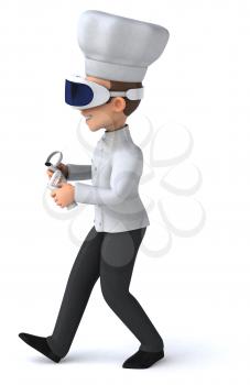Fun 3D Illustration of a chef with a VR Helmet