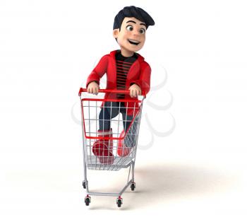 Fun 3D cartoon teenage boy shopping
