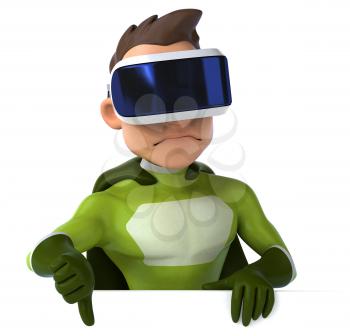 Fun 3D Illustration of a superhero with a VR Helmet