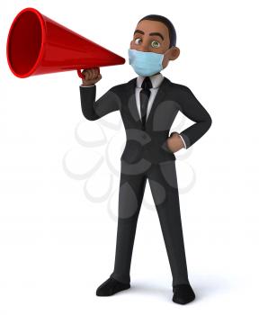 Fun 3D illustration of a black business man with a mask