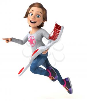 Fun 3D cartoon teenage girl with a toothbrush