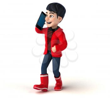 Fun 3D cartoon teenage boy with a phone