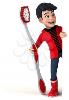 Fun 3D cartoon teenage boy with a toothbrush