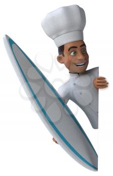 Fun 3D cartoon chef surfing