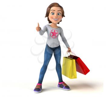 Fun 3D cartoon teenage girl shopping