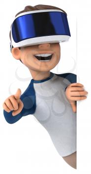 Fun 3D illustration of a cartoon kid with a VR helmet