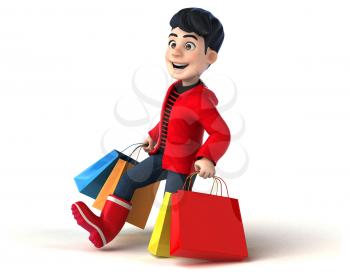 Fun 3D cartoon teenage boy shopping