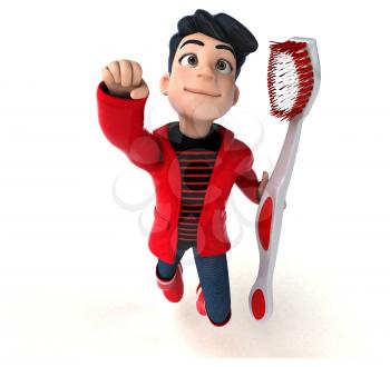 Fun 3D cartoon teenage boy with a toothbrush