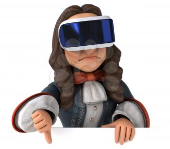 Fun 3D Illustration of a baroque gentleman with a VR Helmet