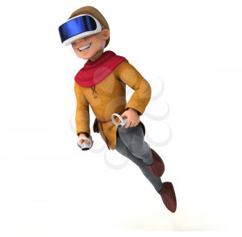 Fun 3D Illustration of a medieval man with a VR Helmet