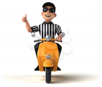 Fun 3D Illustration of an american Referee on a scooter