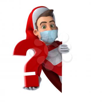 Fun 3D illustration of a cartoon Santa Claus with a mask