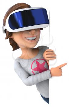 Fun 3D Illustration of a teenage girl with a VR Helmet