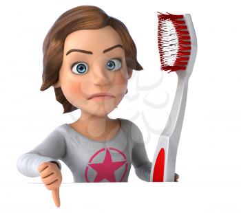 Fun 3D cartoon teenage girl with a toothbrush