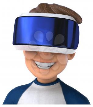 Fun 3D illustration of a cartoon kid with a VR helmet