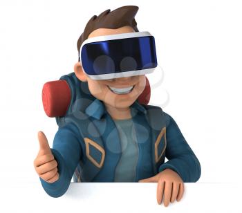 Fun 3D Illustration of a backpacker with a VR Helmet