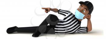 Fun 3D illustration of a black referee with a mask