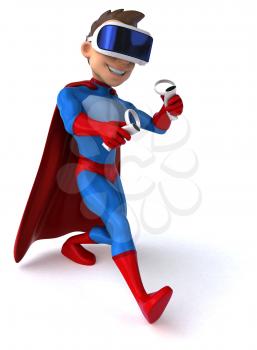 Fun 3D Illustration of a superhero with a VR Helmet