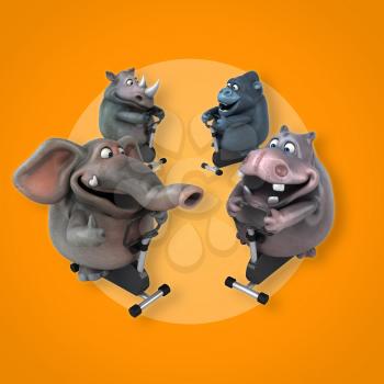 Fit hippo, rhino, elephant and gorilla - 3D Illustration
