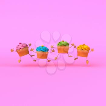 Cartoon cupcakes - 3D Illustration