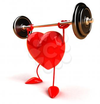 Royalty Free 3d Clipart Image of a Heart Lifting a Barbell