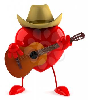 Royalty Free Clipart Image of a Heart Playing Country and Western Music on a Guitar