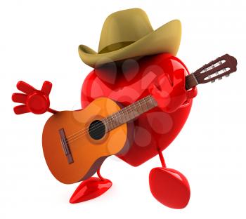 Royalty Free Clipart Image of a Country and Western Guitar Playing Heart