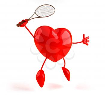 Royalty Free 3d Clipart Image of a Heart Holding a Tennis Racket