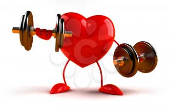 Royalty Free 3d Clipart Image of a Heart Lifting Dumbbells