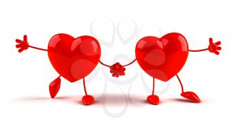 Royalty Free 3d Clipart Image of Two Hearts Holding Hands