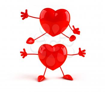 Royalty Free 3d Clipart Image of Two Hearts Jumping