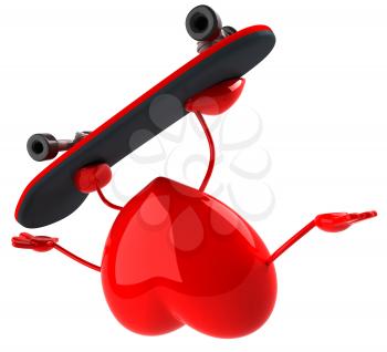 Royalty Free 3d Clipart Image of a Heart Riding a Skateboard