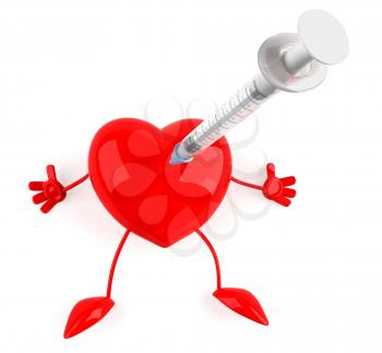 Royalty Free Clipart Image of a Heart Getting a Needle