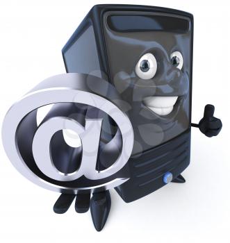 Royalty Free 3d Clipart Image of a Computer Holding a Large At Sign