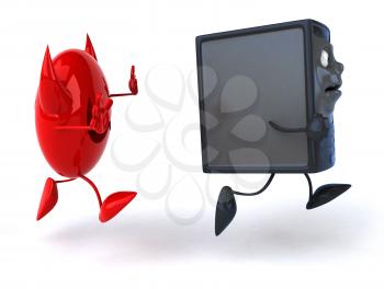Royalty Free 3d Clipart Image of a Computer Being Chased by a Devil Virus