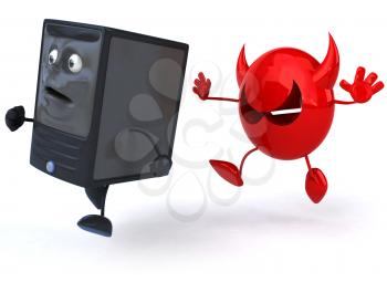 Royalty Free 3d Clipart Image of a Computer Being Chased by a Devil Virus