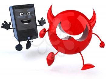 Royalty Free 3d Clipart Image of a Computer Chasing a Devil Virus