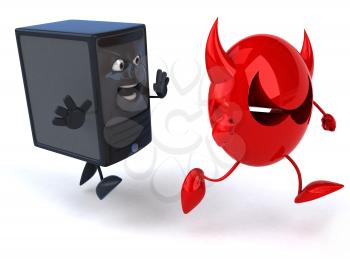 Royalty Free 3d Clipart Image of a Computer Chasing a Devil Virus