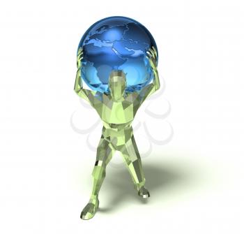 Royalty Free 3d Clipart Image of a Man Carrying a Blue Globe on His Back