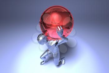 Royalty Free 3d Clipart Image of a Man Carrying a Red Globe on His Back